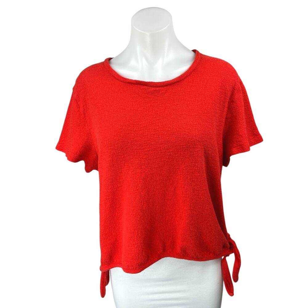 Madewell Modern Side-Tie Women's Red Short Sleeve Crew Neck Blouse Shirt Top XL